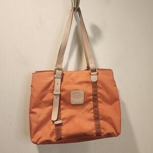 BRIC'S Cream and Orange Structured Shoulder Bag with Leather Straps